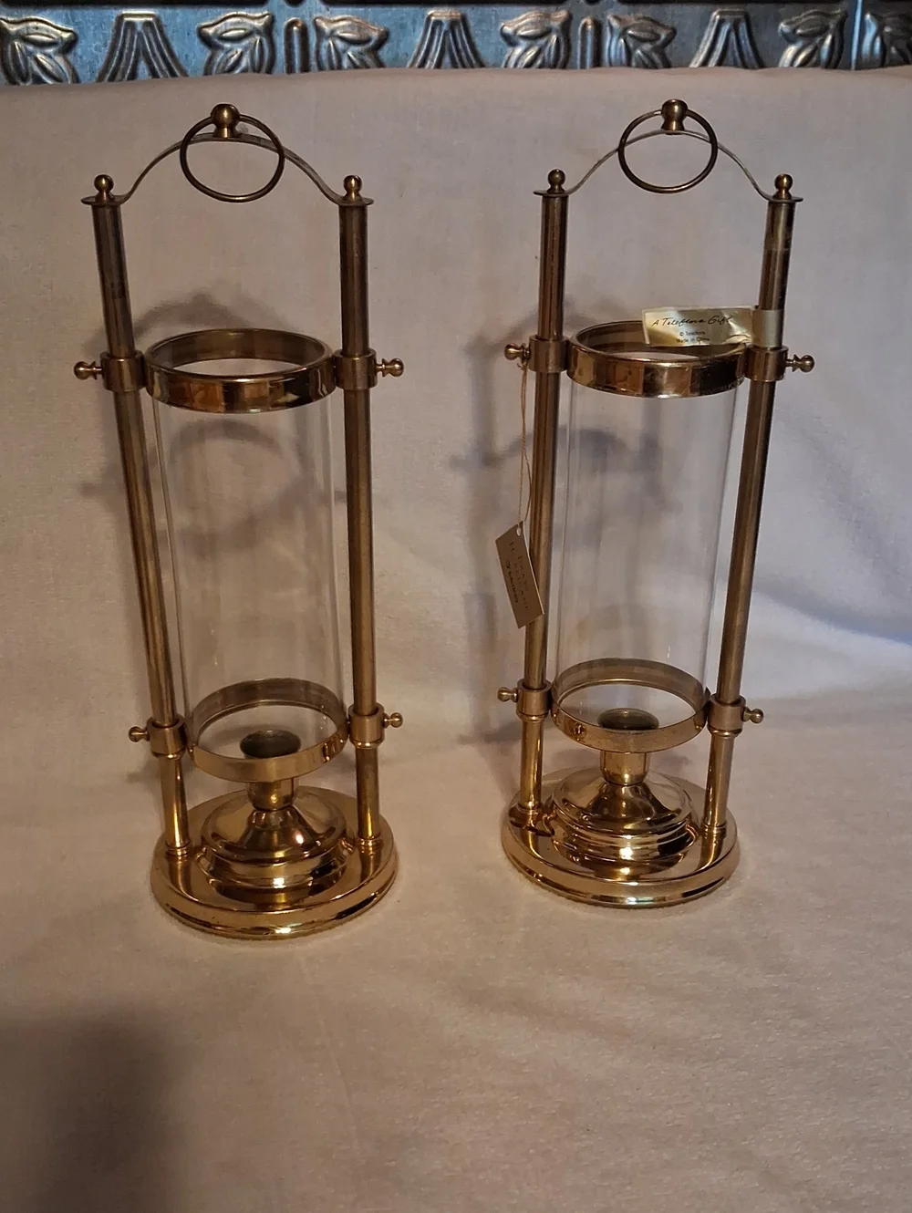 Brass Finish Hurricane Candle Holders Pair 1995 Teleflora